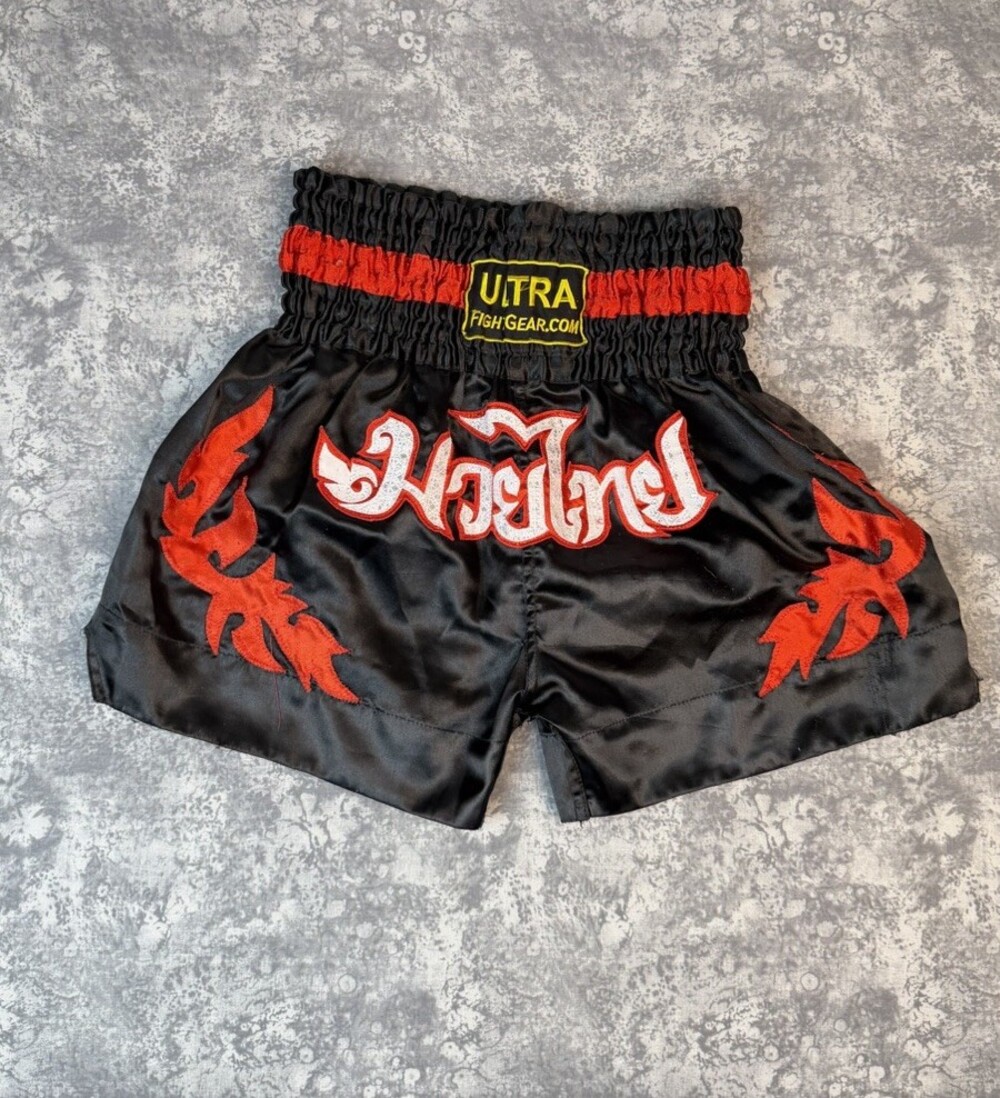 Ultra Fight Gear Muay Thai Shorts Size M Red/Black Satin Thailand
